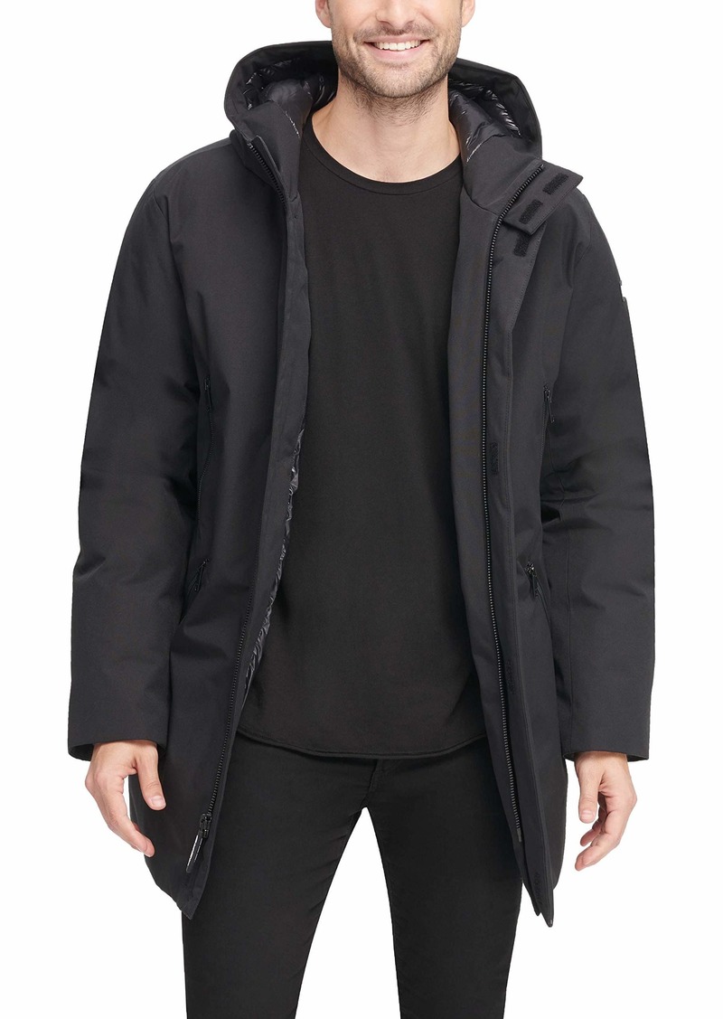 DKNY Men's Water Resistant Hooded Logo Parka Jacket