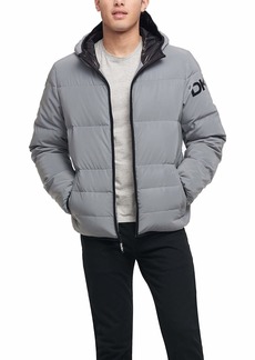 DKNY Men's Water Resistant Ultra Loft Hooded Logo Puffer Jacket