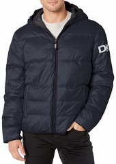 DKNY Men's Water Resistant Ultra Loft Hooded Logo Puffer Jacket (Standard and Big & Tall)  XXX-Large