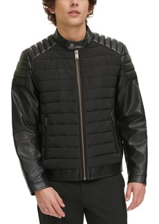 Dkny Mixed Media Quilted Racer Men's Jacket, Created for Macy's - Black