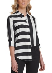 Dkny Mixed Stripe Button Down Shirt - Black/Ivory