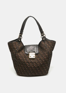 Dkny Monogram Jacquard Fabric And Leather Tote