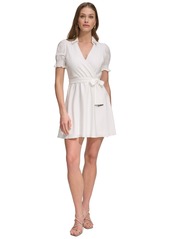 Dkny Petite Collared Tie-Waist Short-Sleeve Dress - Cream