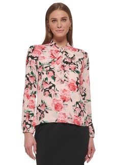 Dkny Petite Floral-Print Tie-Neck Blouse - Peony Multi