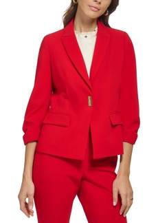 Dkny Petite Ruched-Sleeve Logo-Clasp Blazer, Created for Macy's - Scarlet