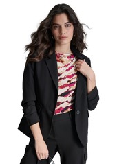 Dkny Petite Single-Button Ruched-Sleeve Blazer - Black