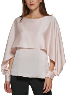 Dkny Petite Solid Crewneck Smocked-Cuff Cape Blouse, Created for Macy's - Champagne