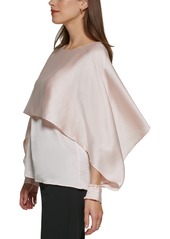 Dkny Petite Solid Crewneck Smocked-Cuff Cape Blouse, Created for Macy's - Champagne