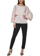 Dkny Petite Solid Crewneck Smocked-Cuff Cape Blouse, Created for Macy's - Champagne