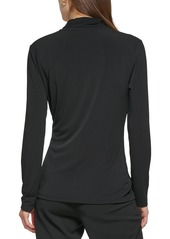 Dkny Women's Matte Jersey Faux Wrap Top - Black