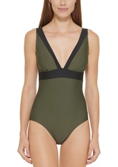 Dkny Plunging Colorblocked One-Piece Swimsuit Women's Swimsuit