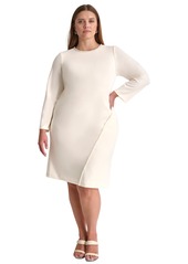 Dkny Plus Size Beaded Jewel-Neck Long-Sleeve Sheath Dress - Eggshell