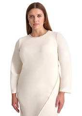 Dkny Plus Size Beaded Jewel-Neck Long-Sleeve Sheath Dress - Eggshell