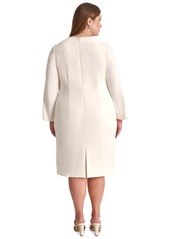 Dkny Plus Size Beaded Jewel-Neck Long-Sleeve Sheath Dress - Eggshell