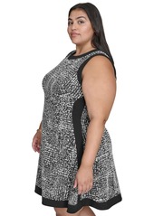 Dkny Plus Size Contrast-Trim Printed Sleeveless Dress - Black Ivory