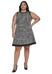 Dkny Plus Size Contrast-Trim Printed Sleeveless Dress - Black Ivory