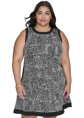 Dkny Plus Size Contrast-Trim Printed Sleeveless Dress - Black Ivory