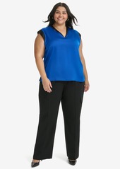 Dkny Plus Size Contrast-Trim V-Neck Blouse - Lapis Blue