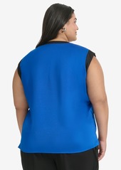 Dkny Plus Size Contrast-Trim V-Neck Blouse - Lapis Blue