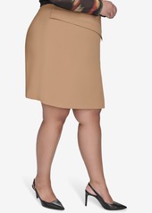 Dkny Plus Size Faux-Wrap Midi Skirt - TRUFFLE