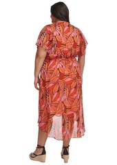 Dkny Plus Size Printed Smocked Fit & Flare Dress - Pink Multi