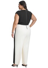 Dkny Plus Size Tie-Waist Wide-Leg Scuba Crepe Jumpsuit - Black/Eggshell