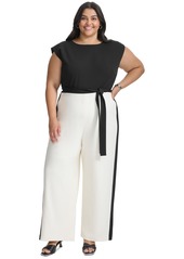 Dkny Plus Size Tie-Waist Wide-Leg Scuba Crepe Jumpsuit - Black/Eggshell