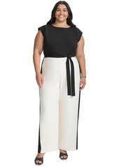 Dkny Plus Size Tie-Waist Wide-Leg Scuba Crepe Jumpsuit - Black/Eggshell