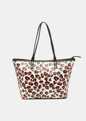 Dkny /red Leopard Print Coated Canvas Zip Tote