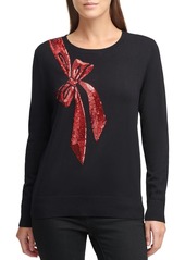 DKNY Sequin Bow Crewneck Sweater