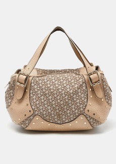 Dkny Signature Canvas And Leather Studded Hobo