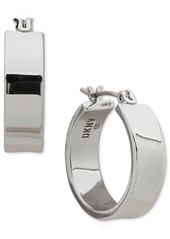 "Dkny Silver-Tone Wide Small Hoop Earrings, 0.64"" - Rhodium"