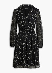DKNY Sleepwear - Belted pleated floral-print crepon mini dress - Black - US 2