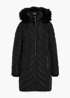 DKNY Sleepwear - Faux fur-trimmed quilted shell hooded coat - Black - XS
