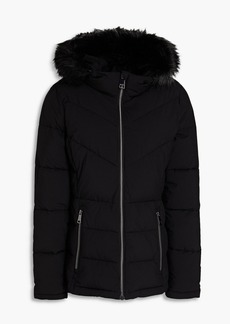 DKNY Sleepwear - Faux fur-trimmed quilted shell hooded jacket - Black - XS