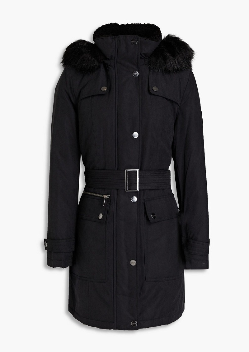 DKNY Sleepwear - Faux fur-trimmed shell hooded coat - Black - S