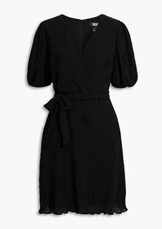 DKNY Sleepwear - Wrap-effect plissé-chiffon dress - Black - US 6