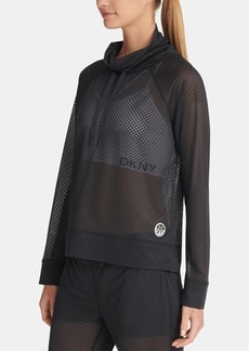 Dkny Sports Women's Honeycomb Mesh Funnel-Neck Pullover Top - Black