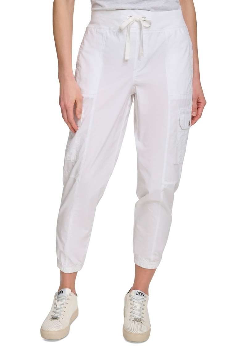 Dkny Sport Women's Cotton Drawstring Cargo Joggers - White