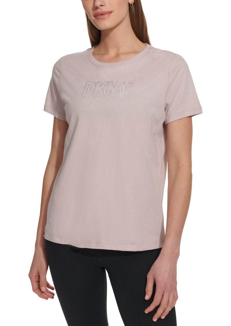 Dkny Sport Women's Cotton Embellished-Logo T-Shirt - Dune