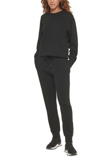 Dkny Sport Women's Cotton Performance Cropped Zip-Detail Sweatshirt - Black