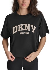 Dkny Sport Women's Cotton Puffed Logo Cropped T-Shirt - Black