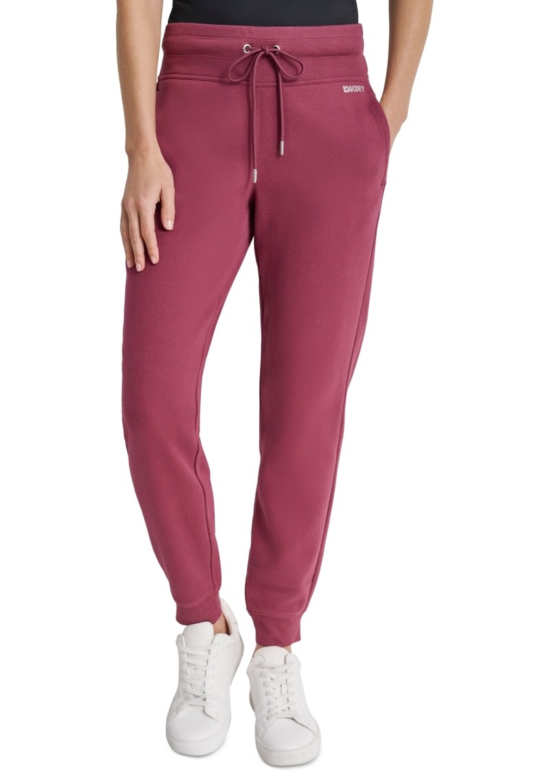 Dkny Sport Women's Drawstring Rhinestone Logo Fleece Jogger Sweatpants - Burgundy