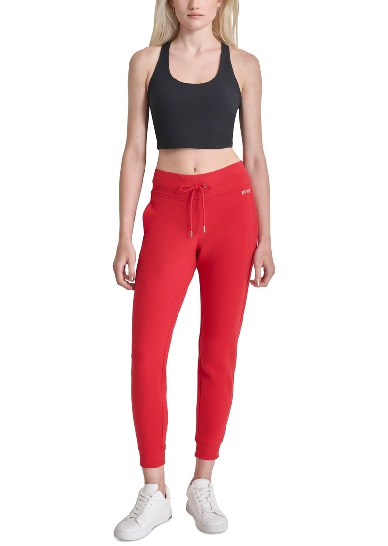 Dkny Sport Women's Drawstring Rhinestone Logo Fleece Jogger Sweatpants - Red Light