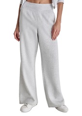 Dkny Sport Women's Embroidered-Logo Wide-Leg Fleece Sweatpants - Optic Heather