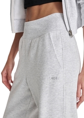 Dkny Sport Women's Embroidered-Logo Wide-Leg Fleece Sweatpants - Optic Heather