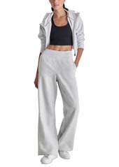 Dkny Sport Women's Embroidered-Logo Wide-Leg Fleece Sweatpants - Optic Heather