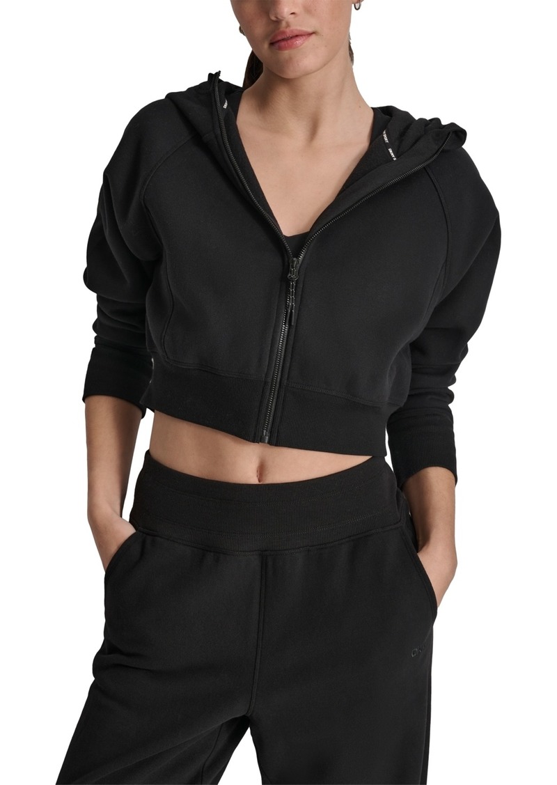 Dkny Sport Women's Full-Zip Cropped Fleece Hoodie - Black