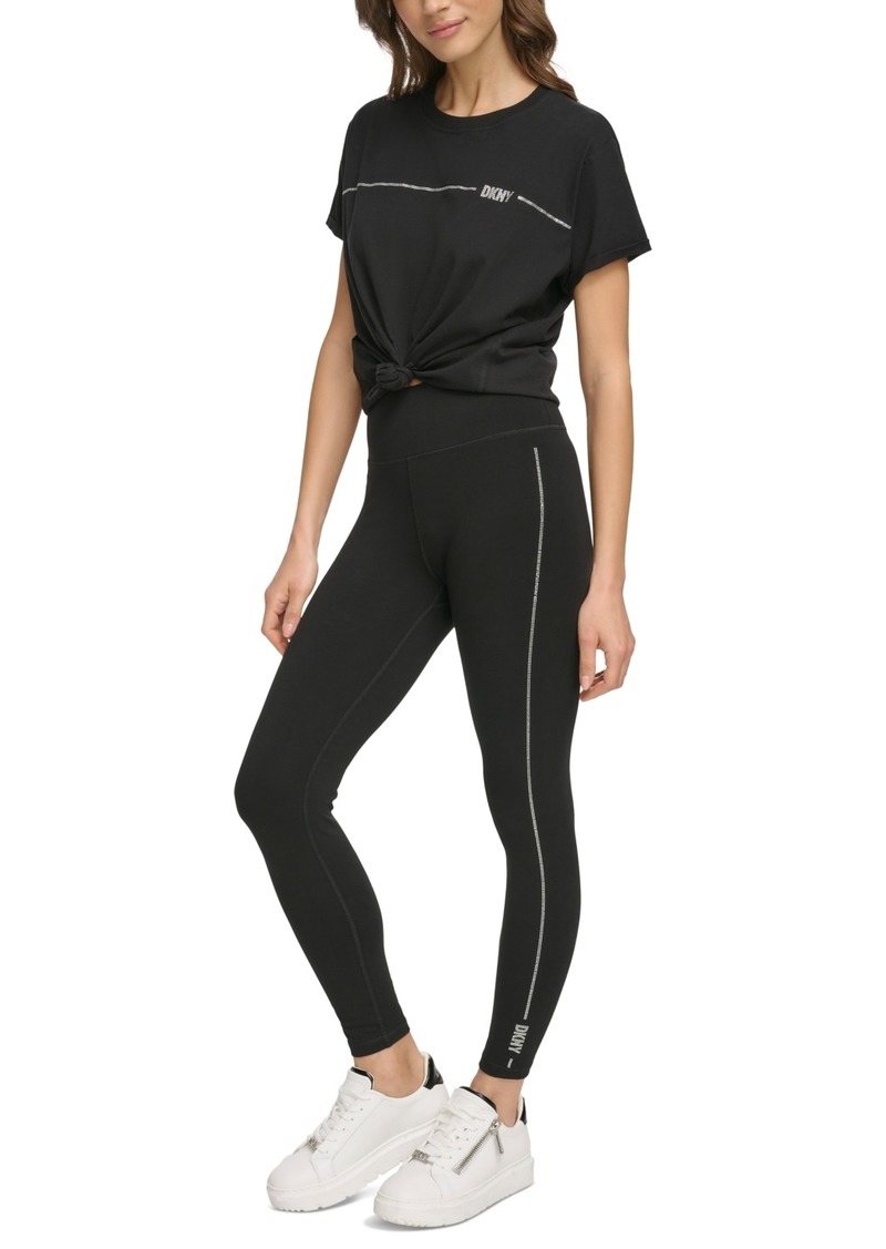 Dkny Sport Women's High-Waist Rhinestone-Stripe Logo Leggings - Black/silv