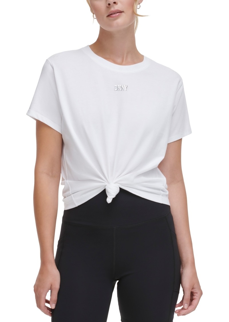 Dkny Sport Women's Knot-Front Metallic Logo T-Shirt - White